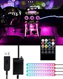 Interior Car Lights Trongle Car Strip LED Lights, Waterproof with 4pcs 48 LEDs 8 Colors with Sound Sensor and Remote Control, USB Port Cars Charger Light Bar, Car Music Sound-activated Lighting, DC 5V