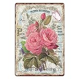 Metal Tin Sign Vintage French Country Decor French Floral Cute for Street, Garage, Farm, Bathroom, Home, Living Room, Garden, Bedroom, Office, Hotel, Cafe and Pub Wall Decor 12x8 Inches