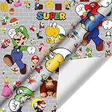 JONWIDR 2 x Mario Gift Wrapping Paper Roll Birthday Wrapping 17" x 118" Premium Gift Wrap Mini Roll Gift Paper for Christmas Halloween Birthday Parties (Gray Say Hi)