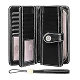 SENDEFN Genuine Leather Purses for Women, RFID Large Ladies Purse, Wallet for Women with Wrist Strap
