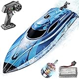 BEZGAR RC Boats - Remote Control Boat for Kids and Adults, 2.4GHz LED Light Boats with 700mAh Rechargeable Battery, Fast Racing RC Boat for Lakes & Pools, Toy for Birthday - TX126 Blue