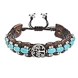 AeraVida Tree of Life Simulated Turquoise Rolls Leather Adjustable Yoga Spirit Bracelet | Handmade Jewelry for Women