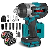 ONEVAN Cordless Impact Driver Electric Wrench - High Torque Electric Impact Gun, 1700 N.m Max Torque, 3 Speed Forward and 2 Reverse Impact Driver for Car Tyre Change（Blue）