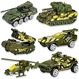 Diecast Military Vehicles Truck Set, 6 Pack Alloy Metal Army Models Car Toys for 3 Year Old Boys, Tank, Panzer, Anti-Air Vehicle, Helicopter Playset, Small Toy Car Gift for Kids Age 3 4 5 6 Year Old