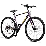AVASTA Adults Road Bike 700C Wheels, 21 Speed Gears Bicycle with Rigid Fork & Dual Disc Brake for Men Women, 50cm, Purple