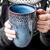 Cteahrow Large 21 OZ/600ml Ceramic Coffee Mugs, Large Capacity Mug with Handle,Extra Large Tea Cup,Dishwasher Microwave Safe,for Office and Home (Blue)