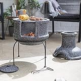 La Hacienda Teplo BBQ Clay/Terracotta Chimenea - Grey (Log Burner, Garden Fire Pit Patio Heater Stove)