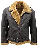 Men’s Brown RAF Real Shearling Sheepskin Flying Leather Jacket with Ginger Wool M