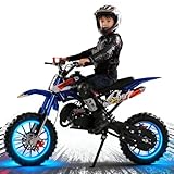 Zucebos 50cc Kids Dirt Bike,Mini Bike Gas Powered 2-Stroke Off Road Dirtbike with Dual Disc Brakes Shock Absorbing Soft Seat Cushion,Pocket Motocross Motorcycle for Kids 5-14 Speeds Up to 40 MPH