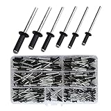 Pop Blind Rivets Set, 210pcs Aluminum Dome Large Flange Riveter Assortment Kit (3.2/4/5mm) (8/10/12/14/16) for Metal, Storage Box, Furniture, Marine (Black)