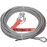 WINCHMAX Galvanised Steel Winch Cable/Wire Rope 15m x 5 mm. Minimum Break Load 5,297lb / 2,402kg. Suitable for winches up to 4,000lb. Includes 1/4 Inch G70 Forged Clevis Hook.