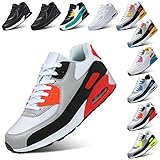 Padgene Men Women Running Shoes Sports Trainers Breathable Lightweight Sneakers Air Cushion Low Top Footwear Waking Fitness Lace up Shoes for Walking Gym Jogging Fitness Athletic Casual Black Orange