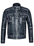 Smart Range Vin Diesel Men's 1802 Vintage Navy Blue Racing Denim Look Biker Real Leather Jacket (XL)