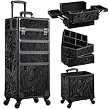 Stagiant 4-in-1 Makeup Trolley Vanity Case Makeup Case Make Up Box Organiser Storage Hairdressing Trolley on Wheels Nail Technician Polish Organiser Box, Alpine Black