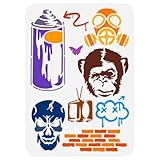 FINGERINSPIRE Graffiti Pattern Painting Stencil 21x29.7cm Reusable Chimpanzee Brick Wall Plastic Template with Gas Mask Design for Painting on Wood Furniture