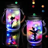 2 Pack Solar Powered Mason Jar Lights, Solar Fairy Lights Glass Mason Jar with 2pcs Hook, LED Hanging Lamp Solar Lights, Frosted Glass Mason Jar Lamp for Garden, Pathway, Wedding, Christmas Decoration