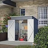 BIRCHTREE Garden Shed Metal Pent Roof 4FT X 6FT Outdoor Storage With Free Foundation Grey and White