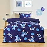 OHS Sitch Bedding Single, Officially Licensed Stitch Single Duvet Cover Set Cosy Comfy Kids Boys Bedding Set with Pillowcase Stitch Gifts for Girls Boys - Blue, Single Duvet
