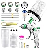 HVLP Spray Gun, Fence Paint Sprayer with 10pcs 22 Ounce (650ml) Disposable Cups&Pressure Gauge, Gravity Feed Air Spray Gun with 3 Nozzles 1.4/1.8/2.5mm Nozzle for Fencing and Decking, Home DIY Painti