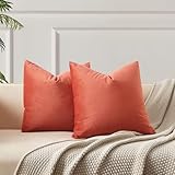 JUSPURBET Apricot Velvet Throw Pillow Covers 16x16 inch Set of 2 for Living Room Couch Sofa Bedroom Decorative Solid Cushion Cases with Invisible Zipper
