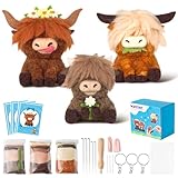 WATINC Needle Felting Starter Kit, 3 Different Highland Cow DIY Home Decoration Felting Craft Felting Tools Felt Needles Doll Wool Party Supplies for Beginners Adults Kids