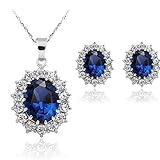 Women Princess Blue Sapphire Jewellery Pendant Necklace Earrings Set for Women Princess Diana Kate Middleton's Jewellery Set