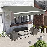 Green Bay 3m Manual Awning - UV Resistant Outdoor Patio Shade Shelter Gazebo Canopy Complete with Fittings and Winder Handle - Grey