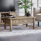 Vida Designs Panama 1 Drawer Coffee Table, Rustic Living Room Furniture, Natural Oak Wood, Wax Finish