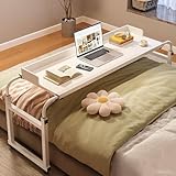 RsxPtyxagoros Height Adjustable Overbed Table with Wheels, Mobile Over Bed Desk with Adjustable Tilt Stand, Mobile Laptop Cart Computer Desk, White (White)