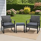 Brooklyn 3-Piece Outdoor Rattan Bistro Set – Modern Black Garden Furniture with 2 Chairs and Side Table, All-Weather Wicker Patio Seating for Balcony, Deck, or Conservatory