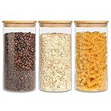 ComSaf Glass Storage Jars with Lids 850ML Set of 3 - High Borosilicate Glass Airtight Kitchen Food Canisters Cylinder Clear Preserving Seal Containers with Lid for Canning Cereal, Pasta, Spices