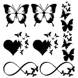 GORGECRAFT 8 Sheets Vinyl Butterfly Car Decals Black Laser Reflective Car Sticker Butterfly Infinity, Butterflies Heart, Love, Butterfly Wing Decals for Suv Truck Motorcycle Doors Walls Laptop