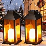 Yowin Solar Lanterns for Outside 2 Pack Hanging Solar Lantern Outdoor Garden with Flickering Candle, Waterproof Garden Gifts Auto On/Off Table Lamp for Balcony Wall Patio Vintage Decorations