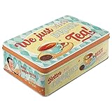 Nostalgic-Art Retro storage tin box flat, 2.5 l, Tea & Cookies Together – Gift idea for nostalgia fans, metal tin with lid, vintage design