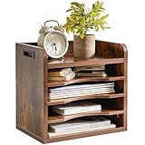 YMYNY Desktop File Organizer, Paper Storage Desk Filing Rack with 3 Adjustable Shelves, 5 Tier in Tray A4 File Holder Magazine for School, Office, ‎34 x 23 x 31.5CM Rustic Brown HBC006H