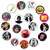 GTOTd I Love Rock and Roll Pin Badge (18 Packs 1.5inch 3.8cm）Gifts Decor Brooch Cool Music Band Badges for Bags Backpack Jacket Clothing Accessories Crafts for Teens