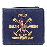 polo ralph laurEN mens Men's Crest Canvas & Leather Billfold Wallet, Blue, Classic