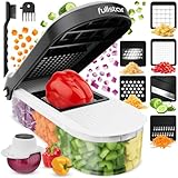 Vegetable Chopper Vegetable Cutter Mandoline Vegetable Slicer - Veggie Onion Salad Food Chopper Manual - Potato Chipper - Veg Chopper and Dicer - Kitchen Tools & Gadgets (6-in-1 Compact White)