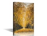 Canvs Wall Art Oil Painting Framed Yellow Falling Autumn Leaves Artwork Landscape Canvas Print for Living Room Bedroom Home Decorations Wall Decor Large 8x12inch (20x30cm)