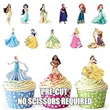 AK Giftshop PRE-CUT Princess Party Pack, 42 Cup Cake Toppers - Edible Stand Up Decorations