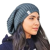 Oversized Winter Slouchy Knit Beanie - Mens Warm Fall Hat Womens Dreadlock Cap Large Slouch Tam for Big Heads Blue