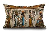 Old Egyptian Cushion Historical Empire Artwork Lumbar Pillow Covers Home Decorative Cotton Linen Pillow Case for Sofa Couch Housewarming Gifts Family Room Décor Rectangle 12 X 20 Inches 30 x 50 cm