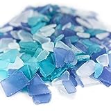 CYS EXCEL Sea Glass 24 Ounces Cobalt Blue & Light Blue & Clear Mix | Multiple Color Choices Crushed Glass Vase Filler | Aquarium Nautical Décor for Art Crafts Flat Frosted Dyed Color Stone
