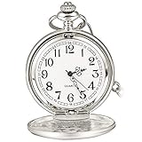 Smooth Vintage Steel Quartz Pocket Watch Classic Fob Pocket Watch with Short Chain for Men Women - Gift for Birthday Anniversary Day Christmas Fathers Day