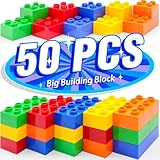 Building Blocks Set, 50 Pieces, 2x2 & 2x4 Shapes, Large Duplo-Compatible Bricks, ABS Material, Educational Toy for Creative Thinking, Compatible with Duplo Bricks, for Toddlers 2, 3, 4, 5, 6 Years.
