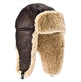 Lambland Men's Luxury Leather & Sheepskin Flying Trapper Hat (as8, Alpha, l, x_l) Brown