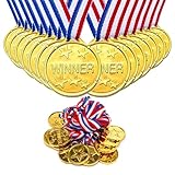 G4GADGET Strong Quality Set of 12 Gold Plastic Winner Medals Necklaces Sports Day Awards Star Classroom kids awards