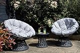 Signature Homes and Gardens SH&G Rattan Swivel Chair 2 Seat Set | 360 Papasan Moon Chairs | Grey Rattan with Grey Cushions | Indoor & Outdoor