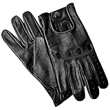 Hand Fellow Men's Leather chauffeur Vintage Retro Style Without Lining Driving Gloves (Black, L)