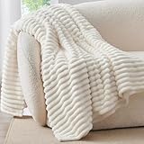 BEDELITE Fluffy Fleece Twin Blanket - Cream White Couch Throw Soft Cosy Warm Blankets for Double Bed, Gifts for Women